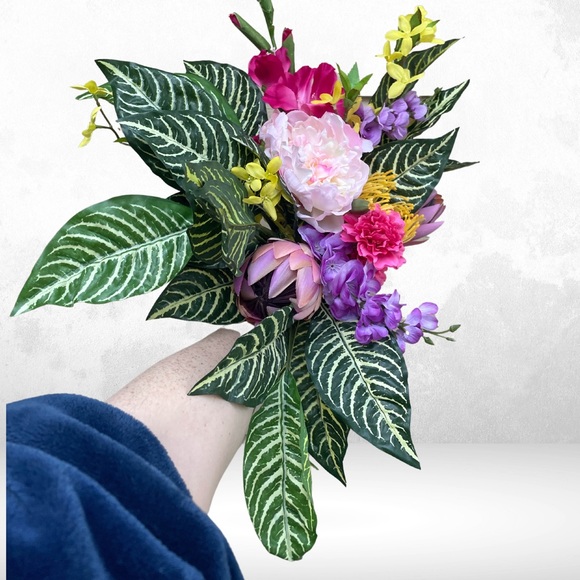 Colorful Beach Wedding Bouquet, Pre-Made Artificial Faux Floral Arrangement - Picture 4 of 11